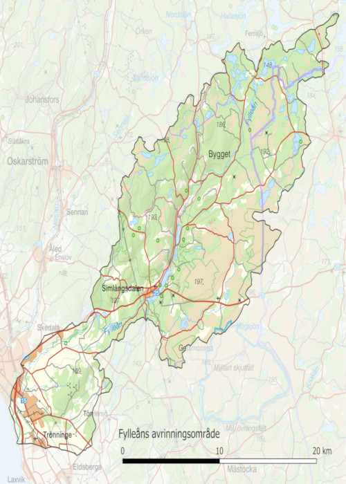 Karta över fylleåns avrinningsområde